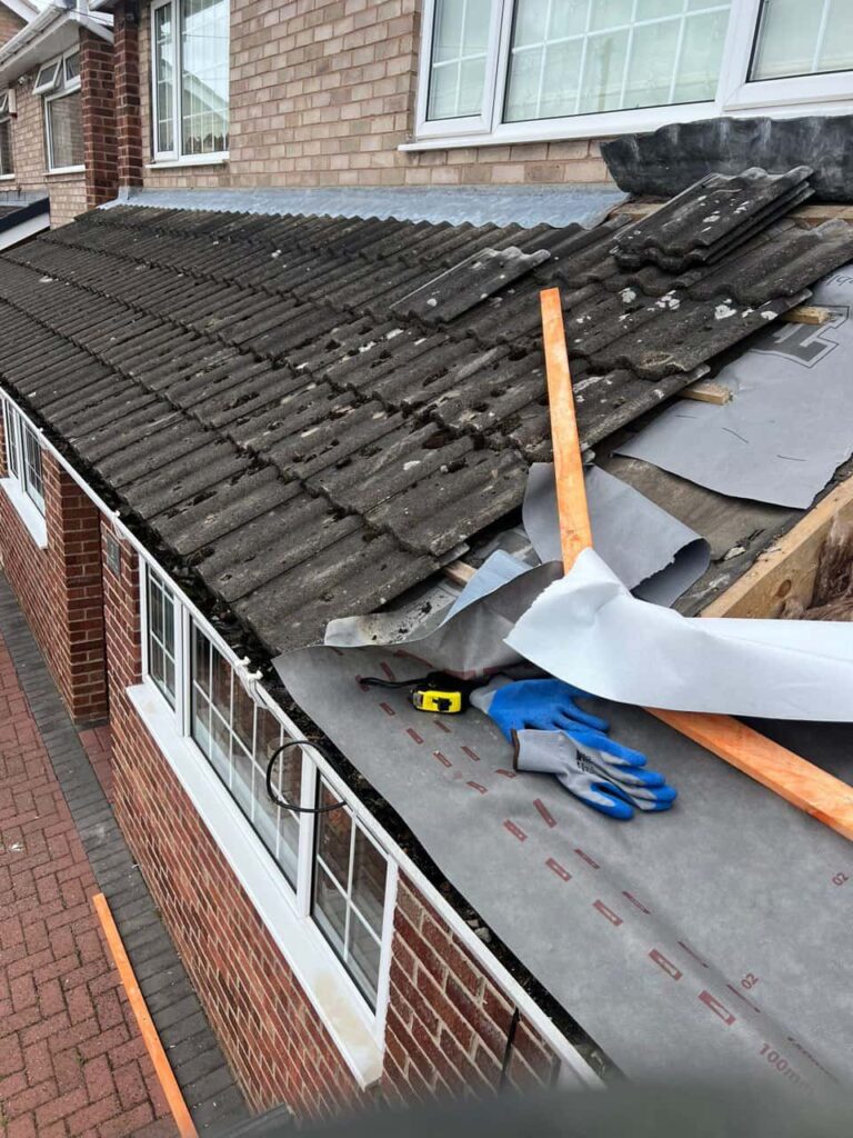 This is a photo of a pitched roof which is being repaired. The existing roof was leaking badly. Works carried out by LS Roofing Marlow